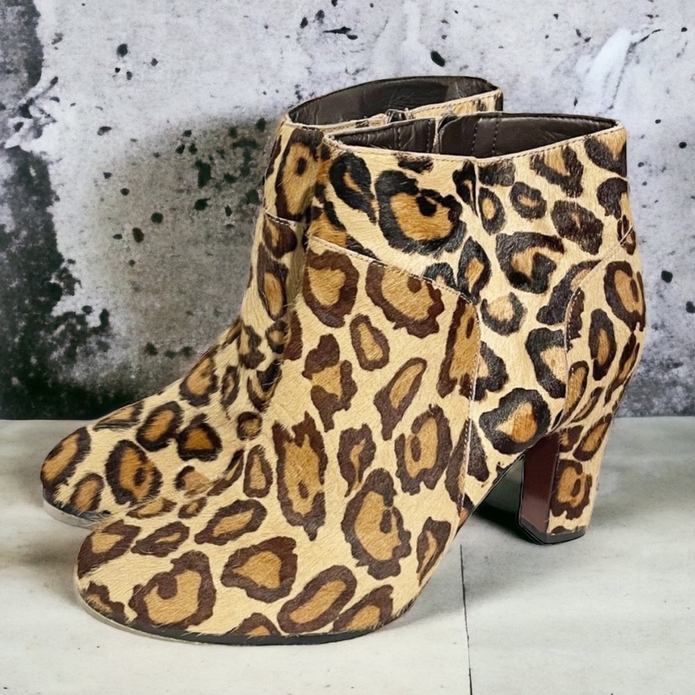 Sam Edelman Size 8.5 Leather Calf Hair Leopard Print‎ Salina Ankle Boots